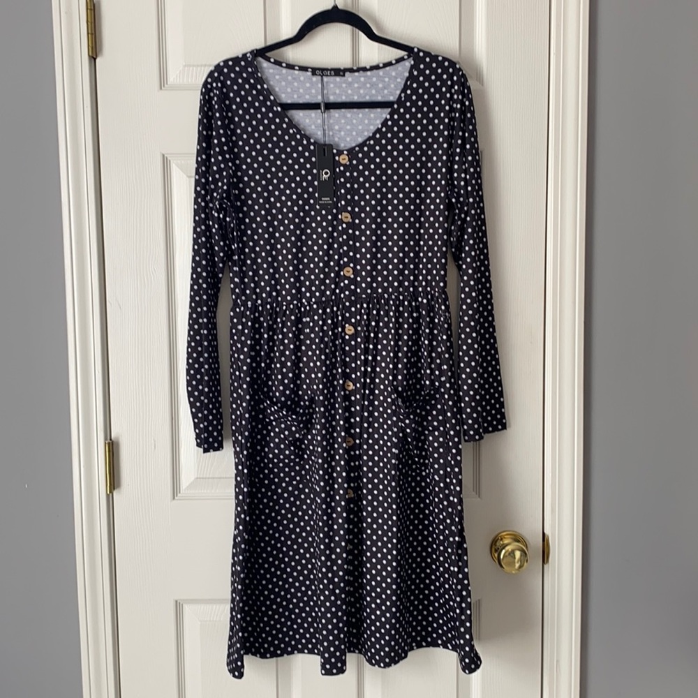 OUEGES Black/White Polka Dot Dress XL *NWT*